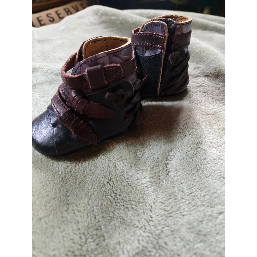 Freebird by Steven Baby Leather Multi-Strap Boots Black Burgundy